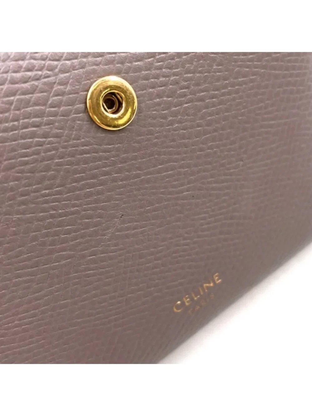 Celine Strap Wallet Leather Gray Bifold Gold